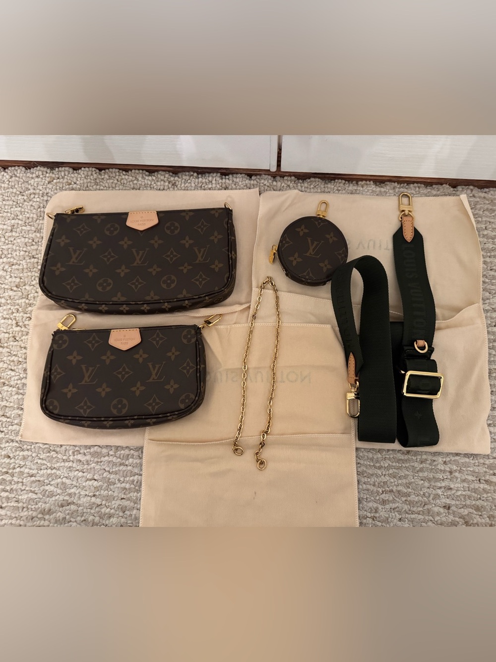 Louis Vuitton Monogram Mini Pochette Trio with Gold Chain